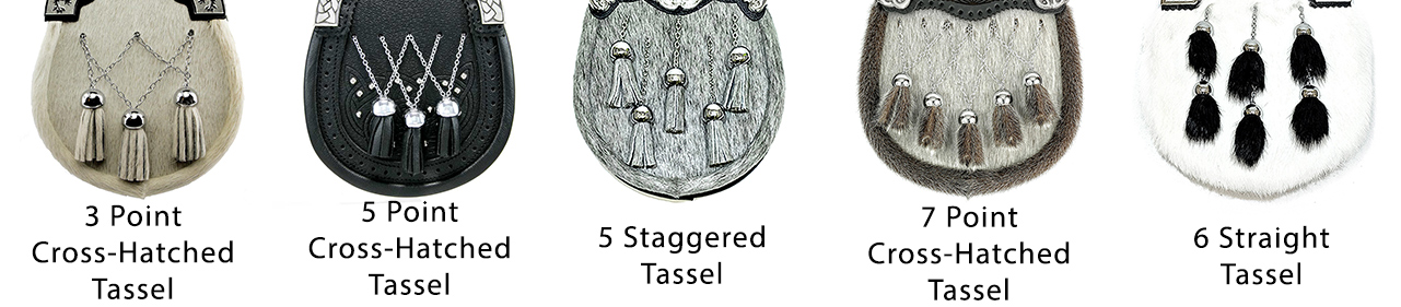 different variations of tassels for the sporran