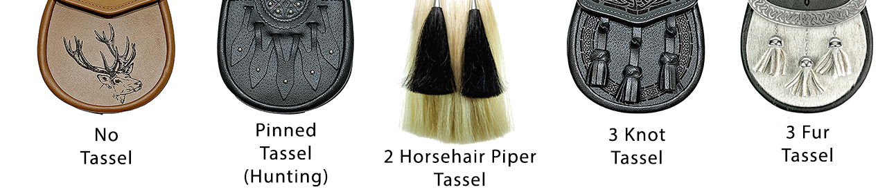 different variations of tassels for the sporran